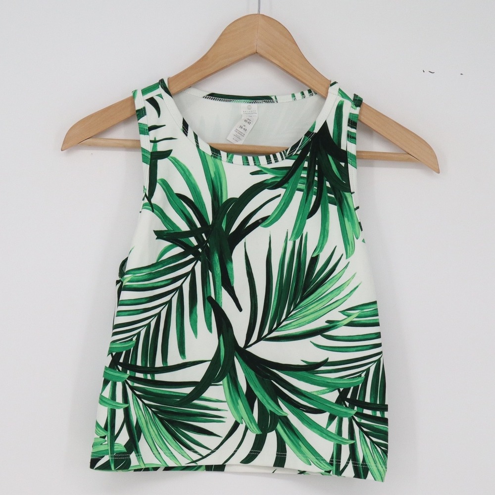 Balance Collection Tank Top Womens M Athletic Crop White Green Palm Excellent